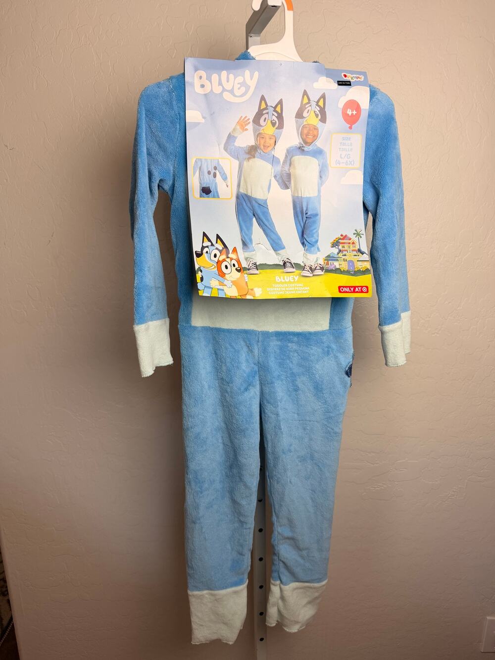 Bluey Toddler Costume Kids Large 4-6X Plush Jumpsuit Headpiece Halloween NWT